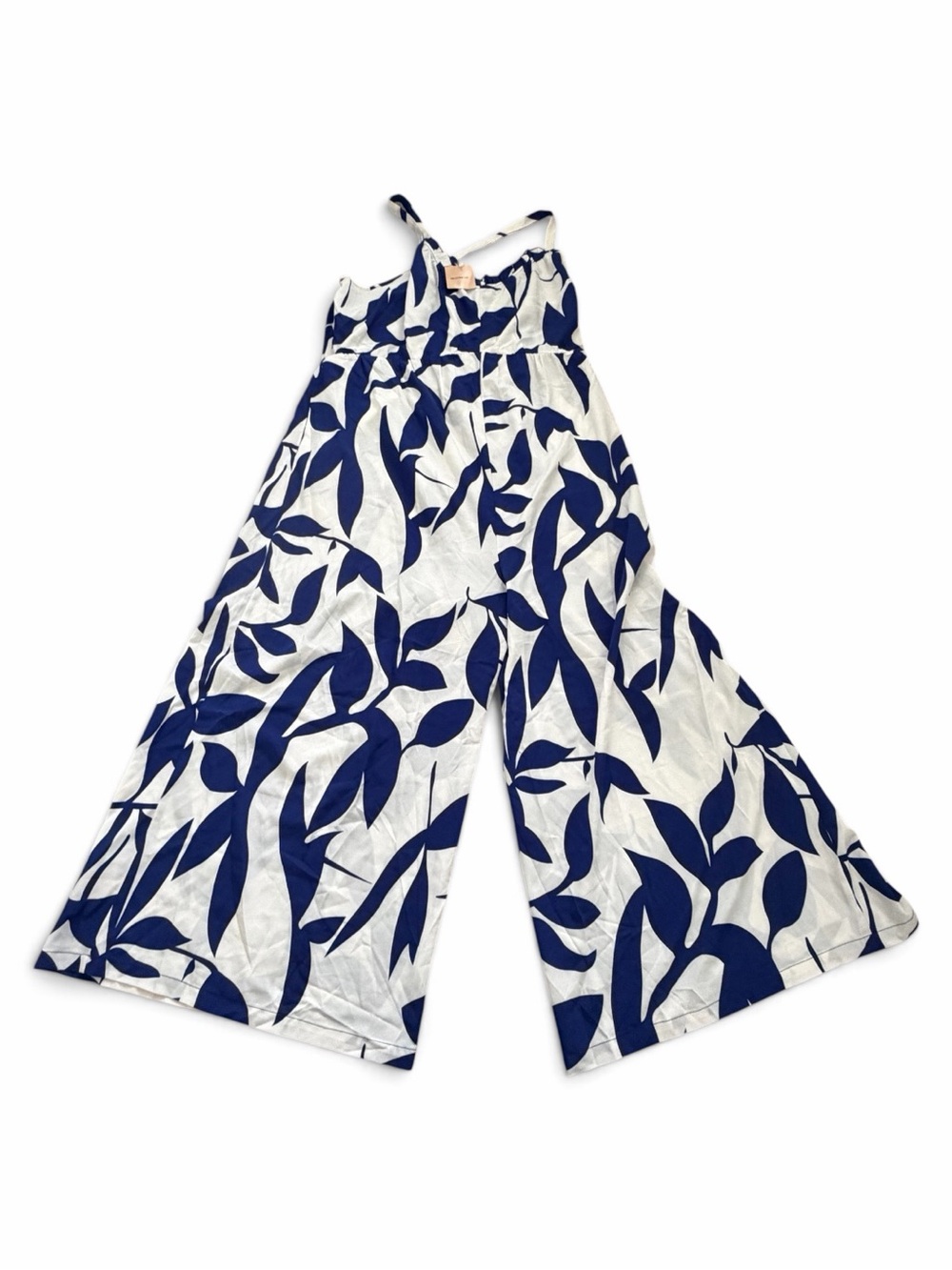 BloomChic Blue White Leaf Print Wide Leg Jumpsuit Women's Plus Size 22-24